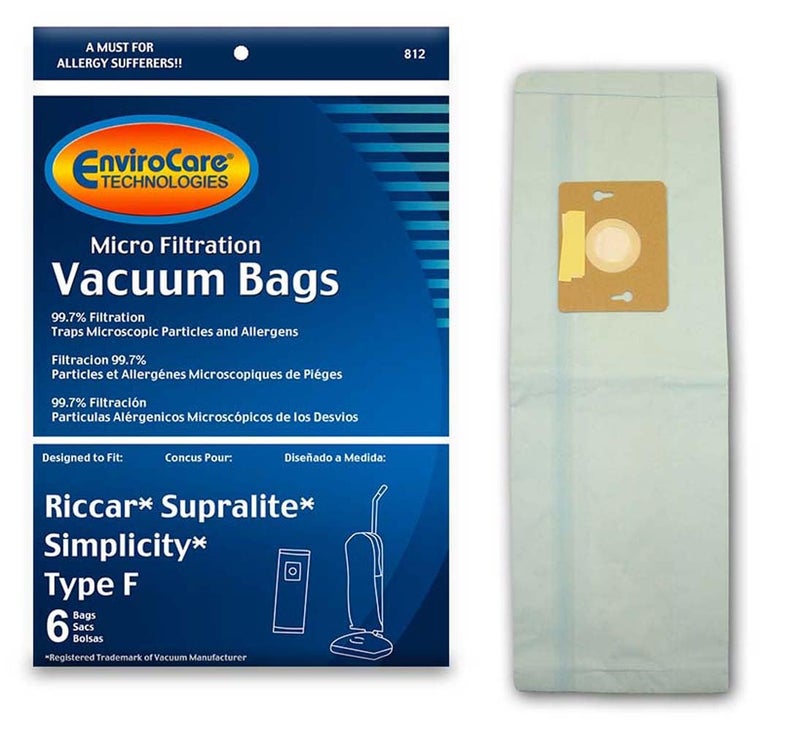 EnviroCare Replacement Micro Filtration Vacuum Cleaner Dust Bags made to fit Riccar Supralite and Simplicity Type F Uprights 6 pack - Image 1